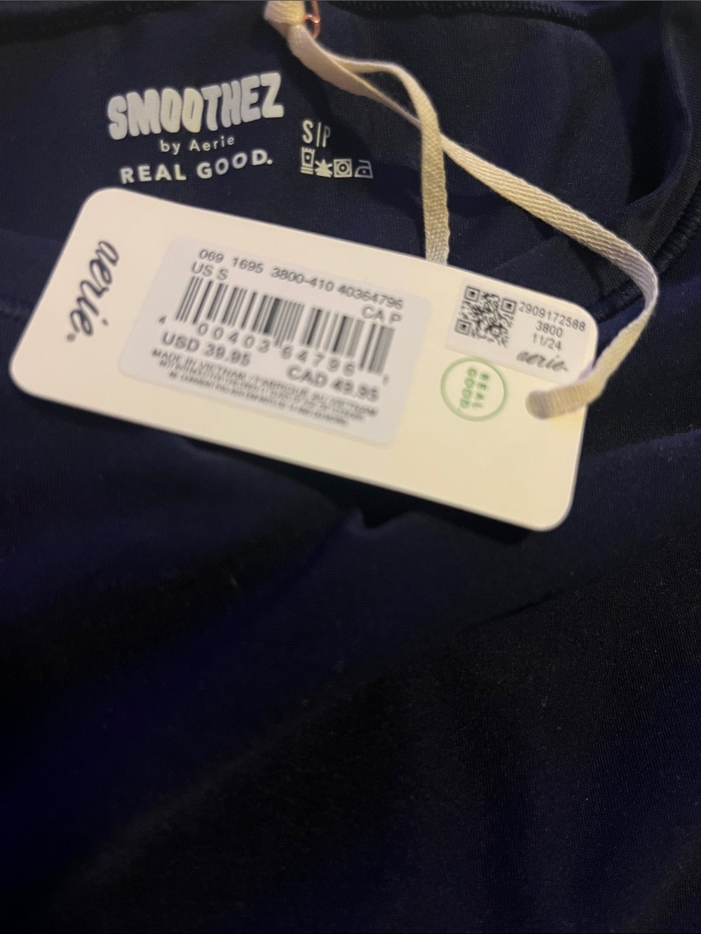 Aerie smoothez short sleeve crew neck navy body suit new with tags